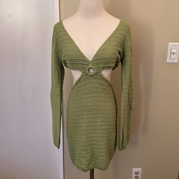 Green Knit Cutout Mini Dress - Picture 6 of 6
